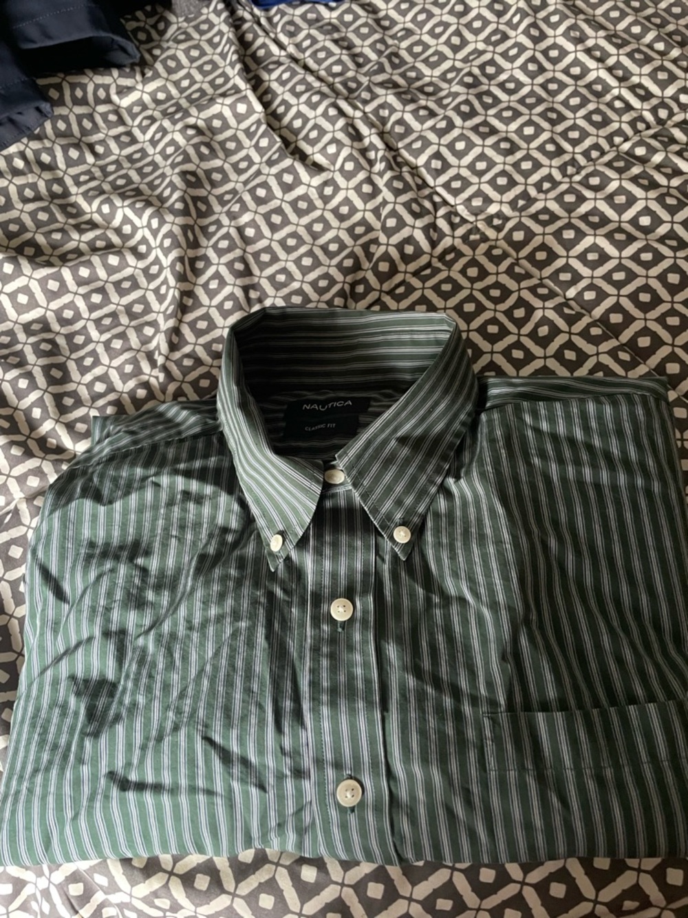 Nautica Green and White Striped Button-Down Shirt